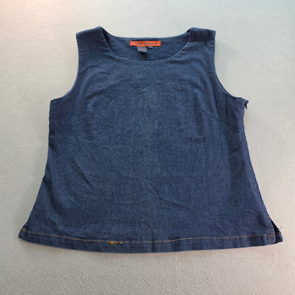 Devine Denim NY Womens Sleeveless Denim Top Blue Side Zip Size 10 (Med)